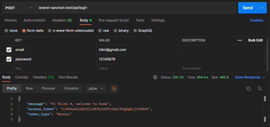 laravel sanctum - login